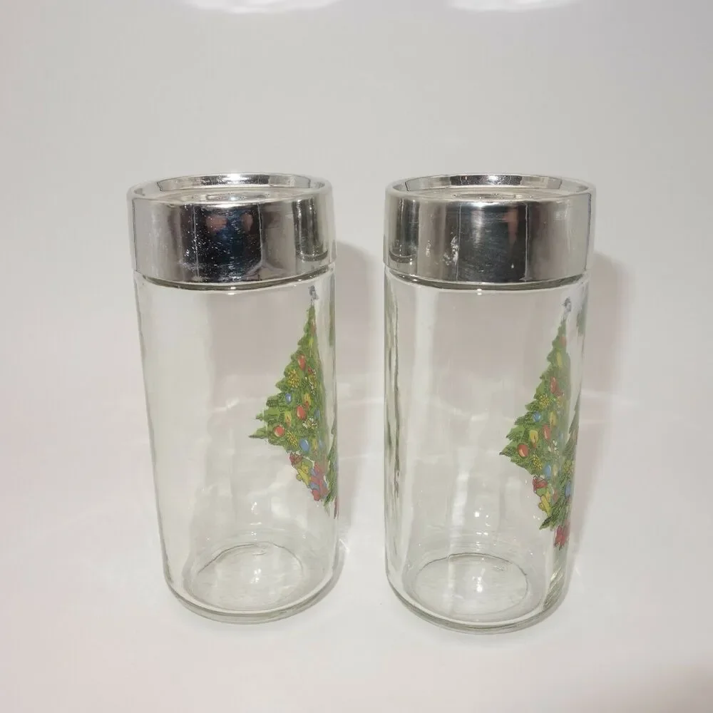 Vintage Salt and Pepper Shakers Holiday Clear Glass with Christmas Tree - Picture 4 of 7